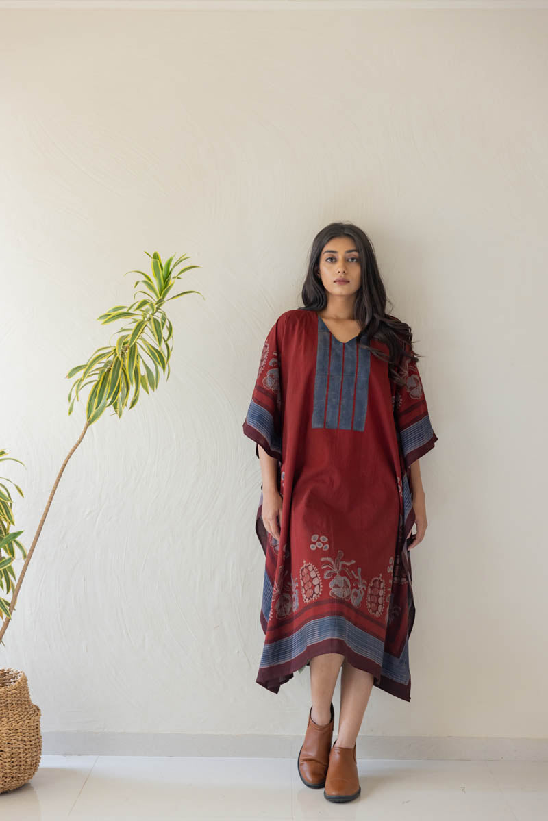 Freesize Kaftan Dress - Burgundy Yoke