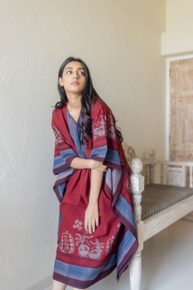 Freesize Kaftan Dress - Burgundy Yoke