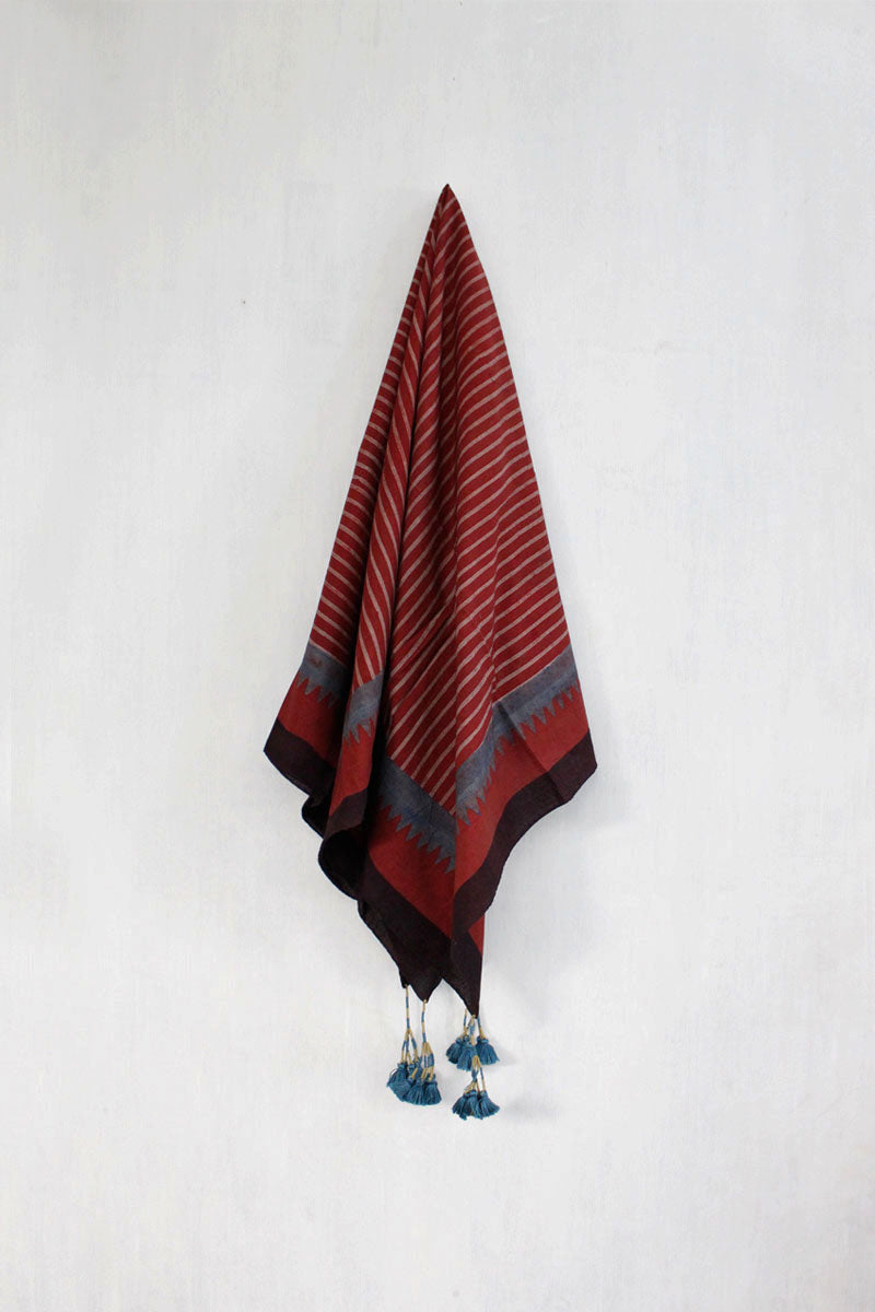 Ajrakh Scarf - Burgundy stripes
