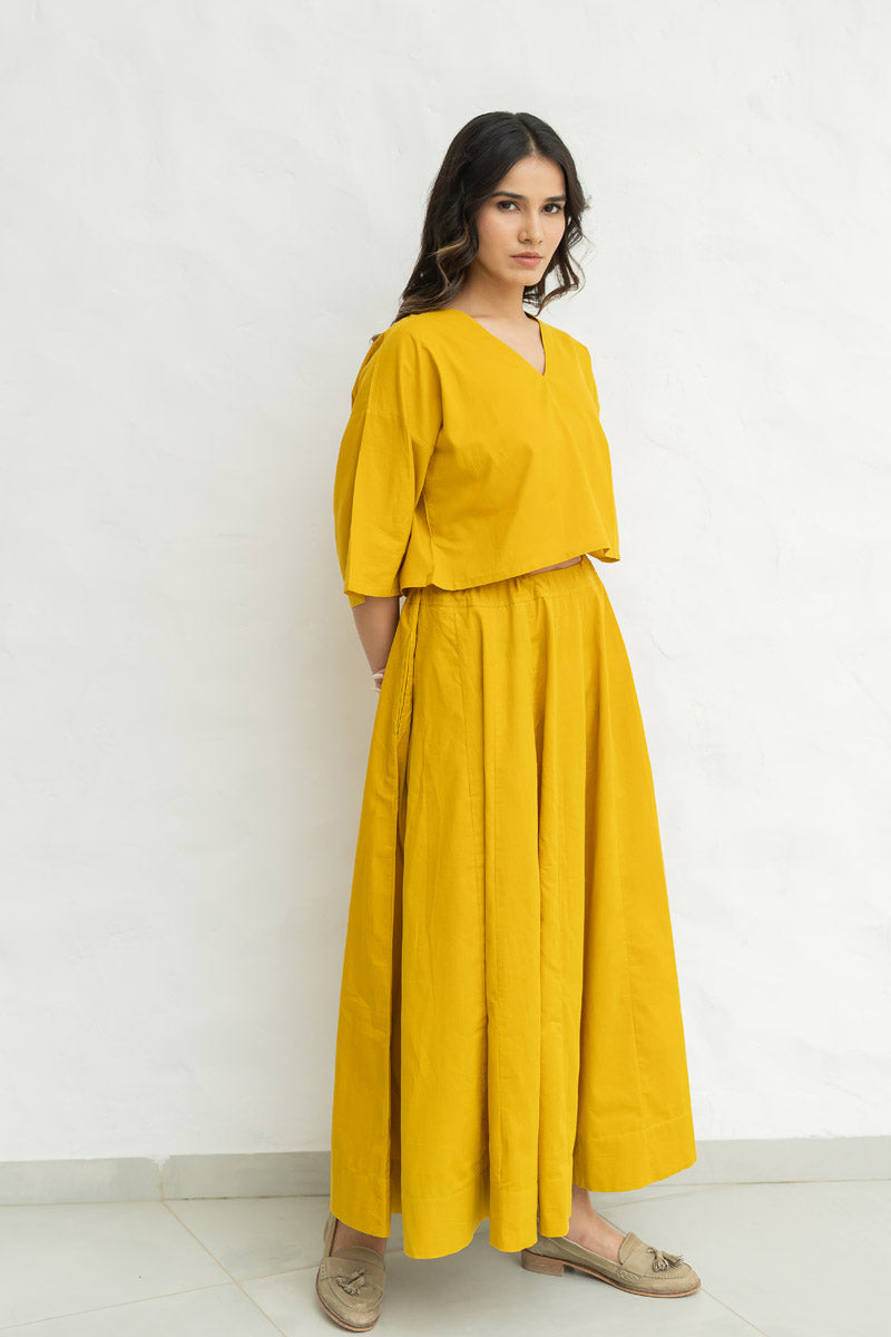 Set of 2 - Flared Skirt & Crop Top Mustard