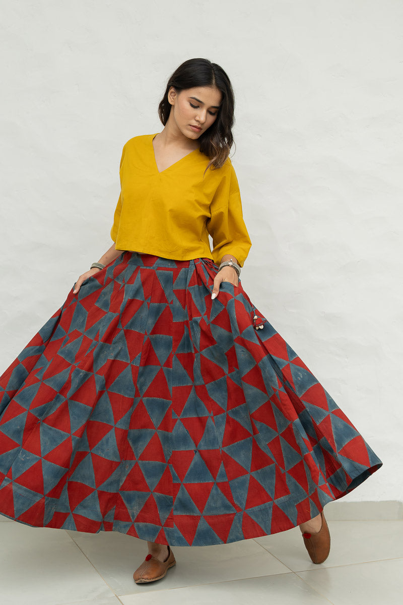 Flared Skirt - Red & Indigo Pyramid