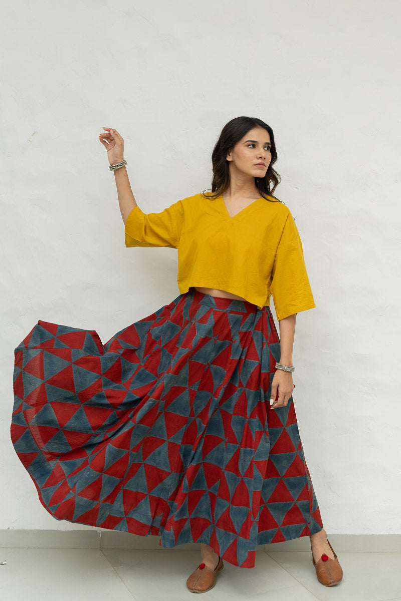 Flared Skirt - Red & Indigo Pyramid