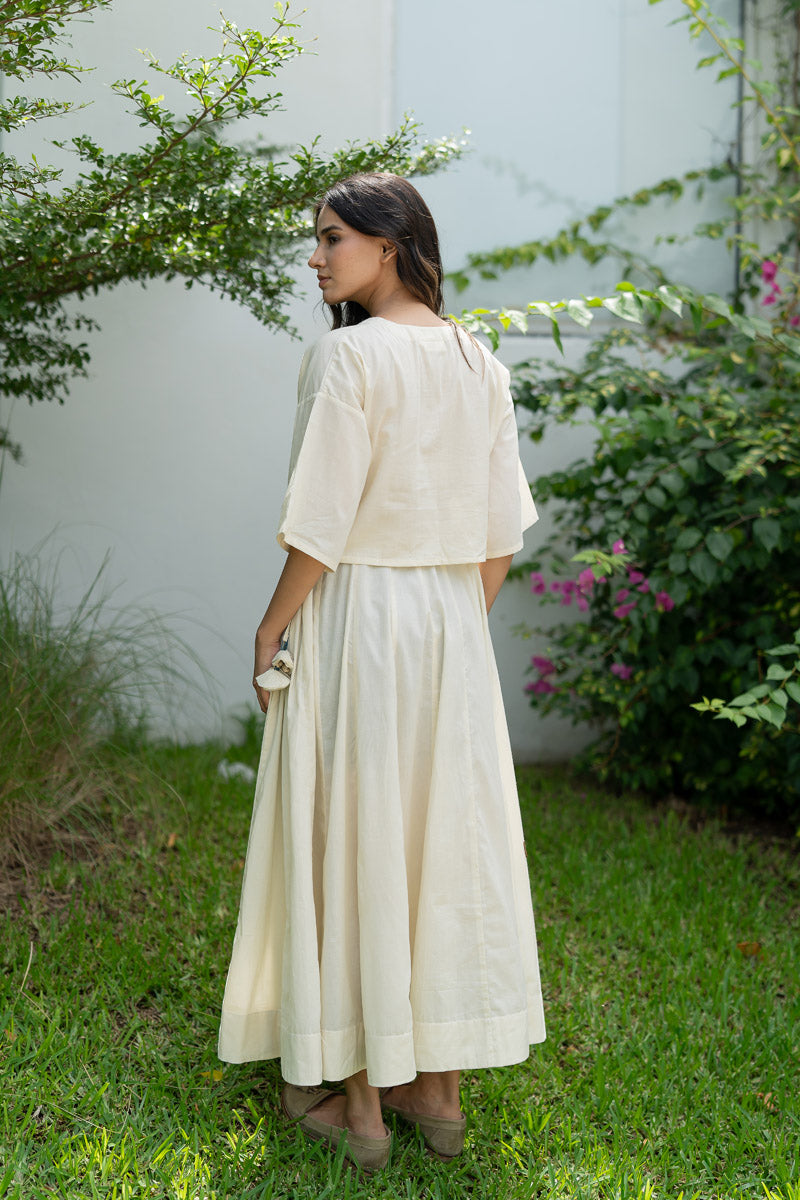 Set of 2 - Flared Skirt & Crop Top Natural White