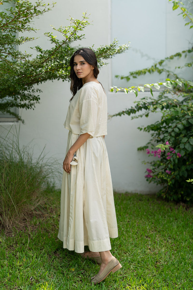 Set of 2 - Flared Skirt & Crop Top Natural White