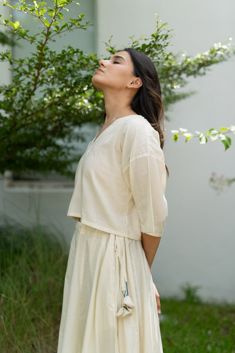 Set of 2 - Flared Skirt & Crop Top Natural White