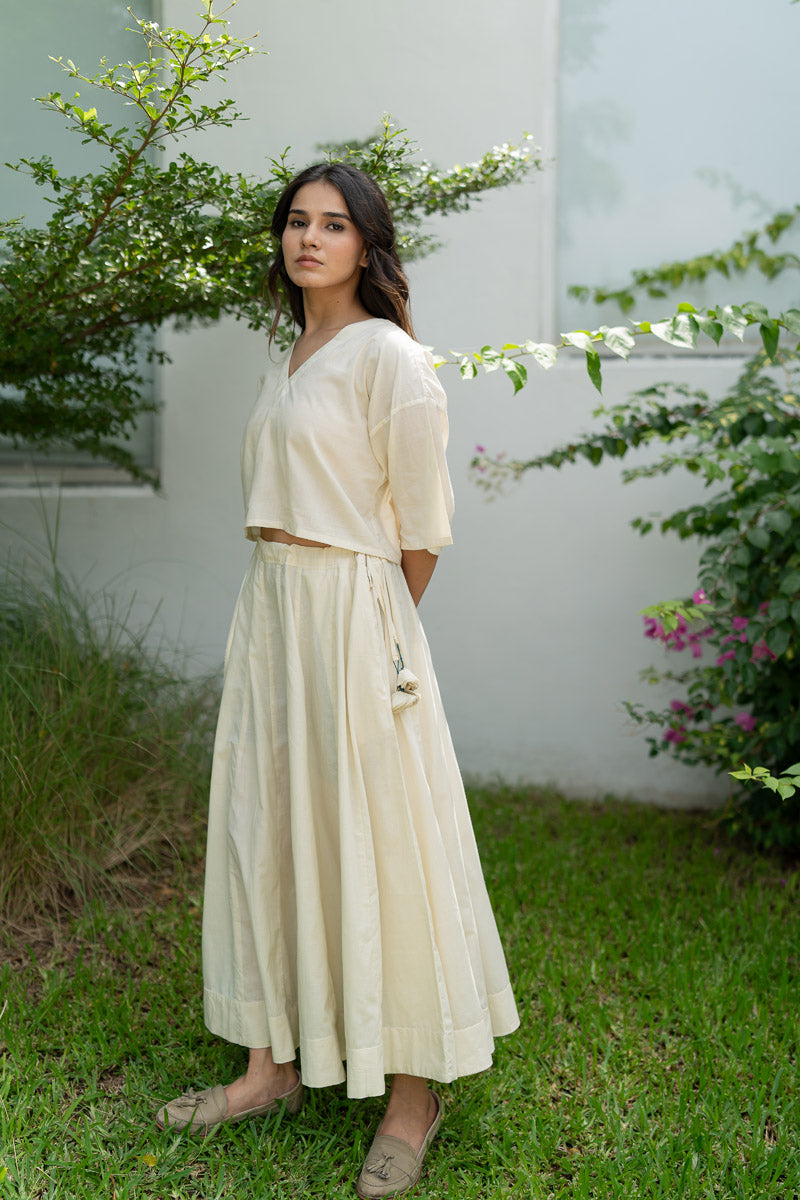 Set of 2 - Flared Skirt & Crop Top Natural White