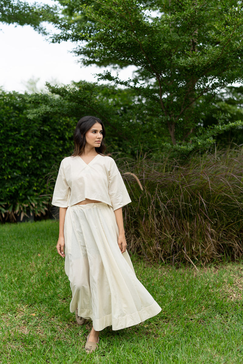 Set of 2 - Flared Skirt & Crop Top Natural White