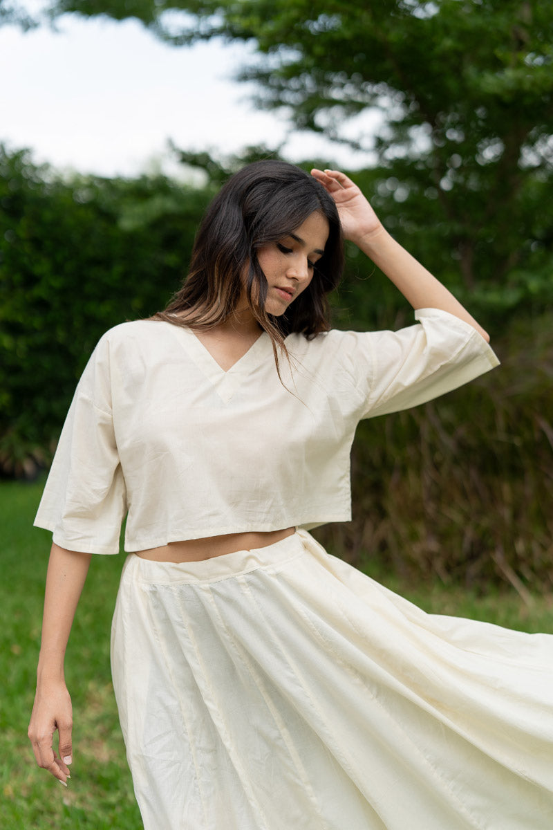 Set of 2 - Flared Skirt & Crop Top Natural White