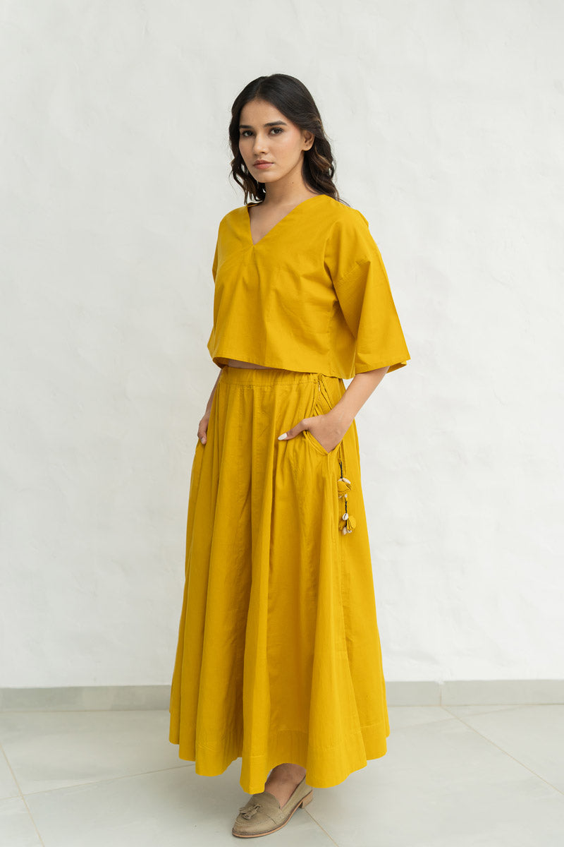 Set of 2 - Flared Skirt & Crop Top Mustard