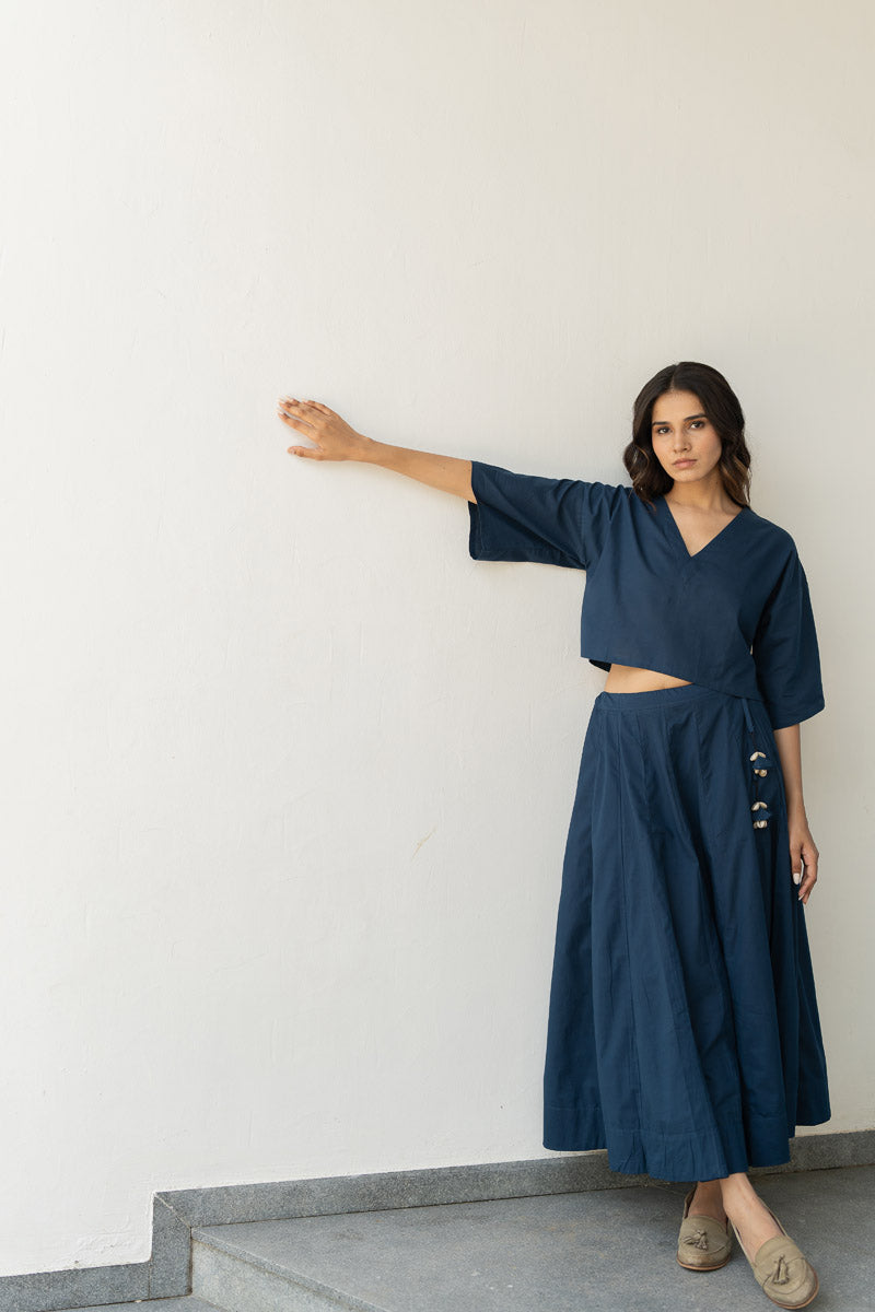 Set of 2 - Flared Skirt & Crop Top Indigo