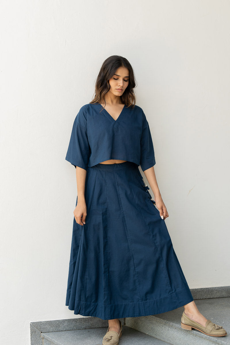 Set of 2 - Flared Skirt & Crop Top Indigo