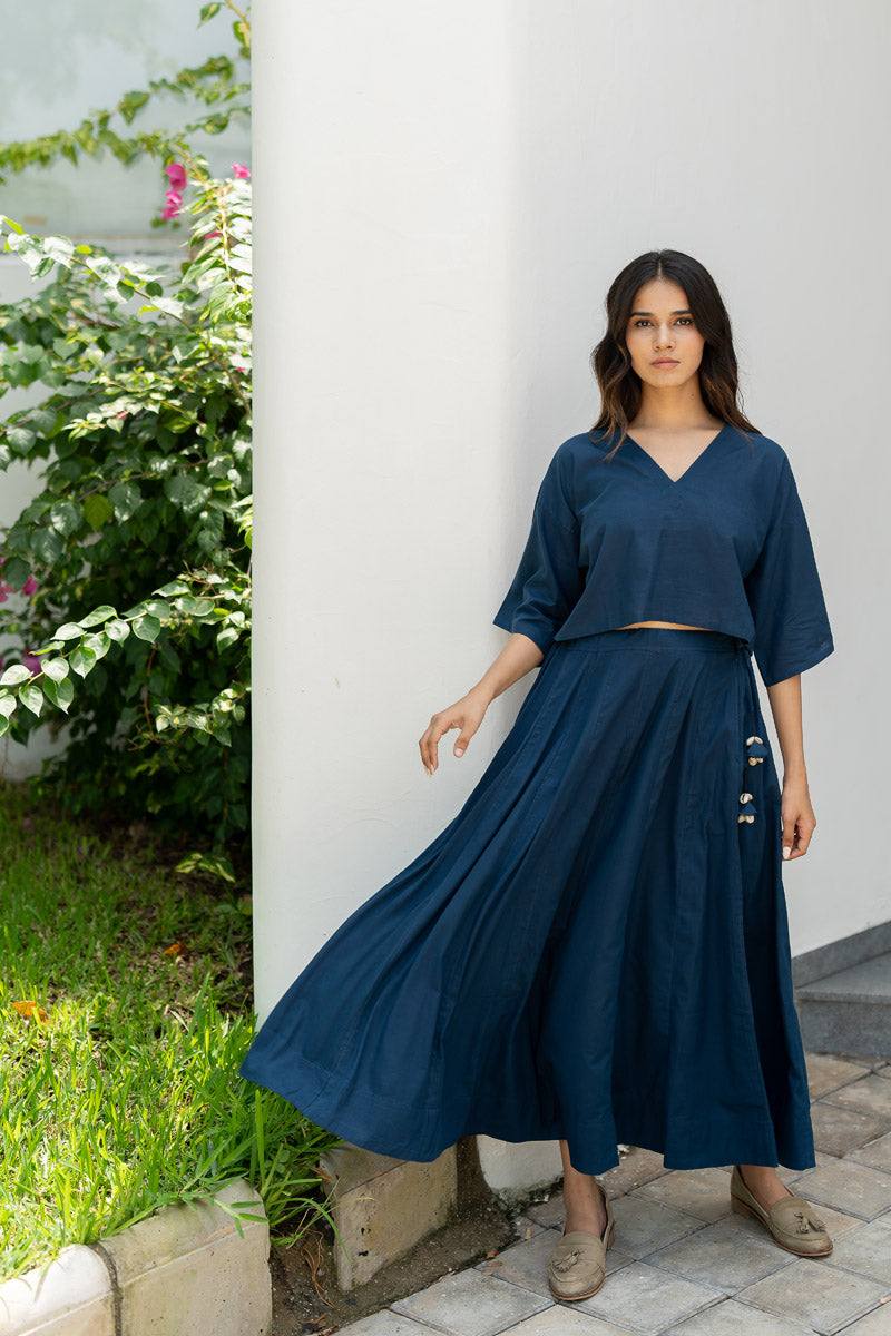 Set of 2 - Flared Skirt & Crop Top Indigo