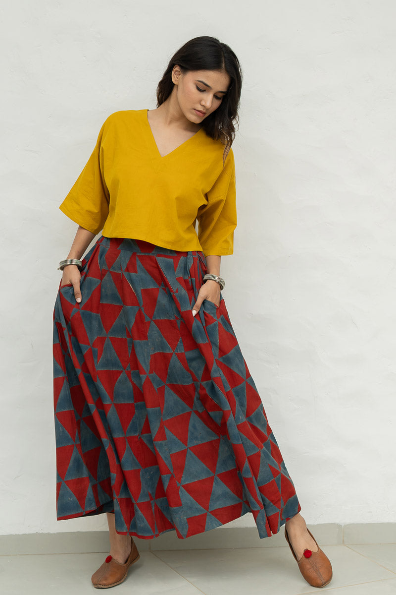 Flared Skirt - Red & Indigo Pyramid