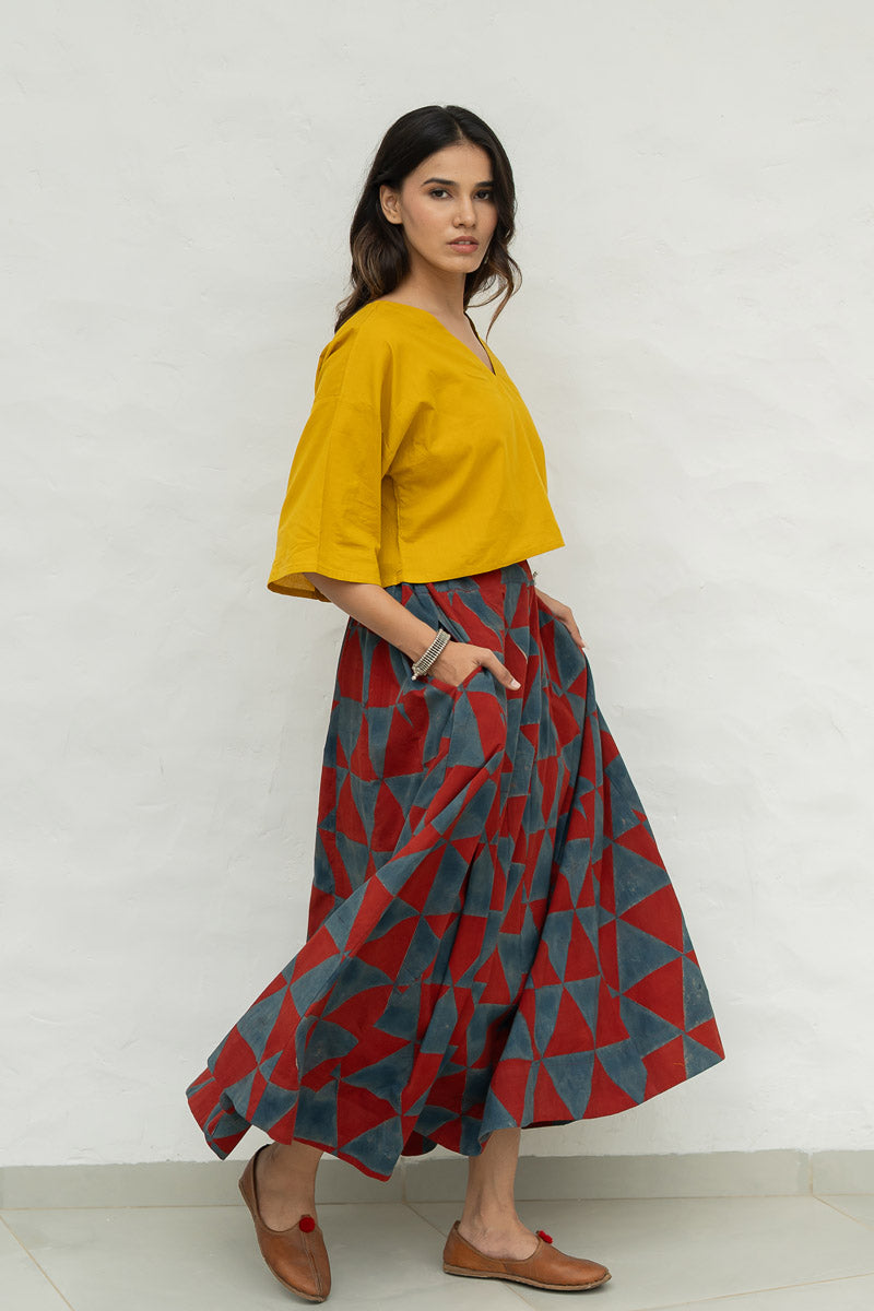 Flared Skirt - Red & Indigo Pyramid