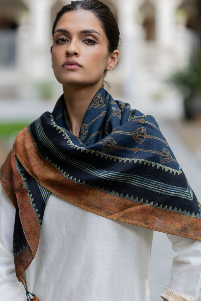 Chanderi Silk Scarf - Maliha Indigo