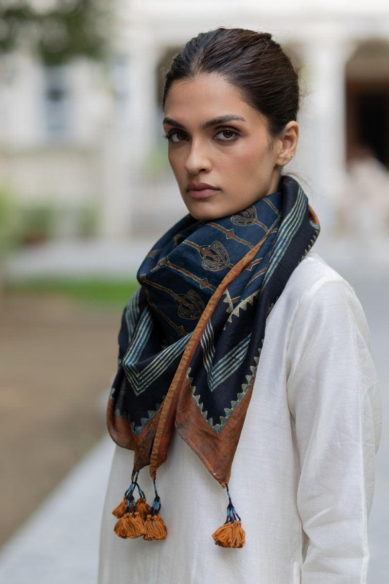 Chanderi Silk Scarf - Maliha Indigo