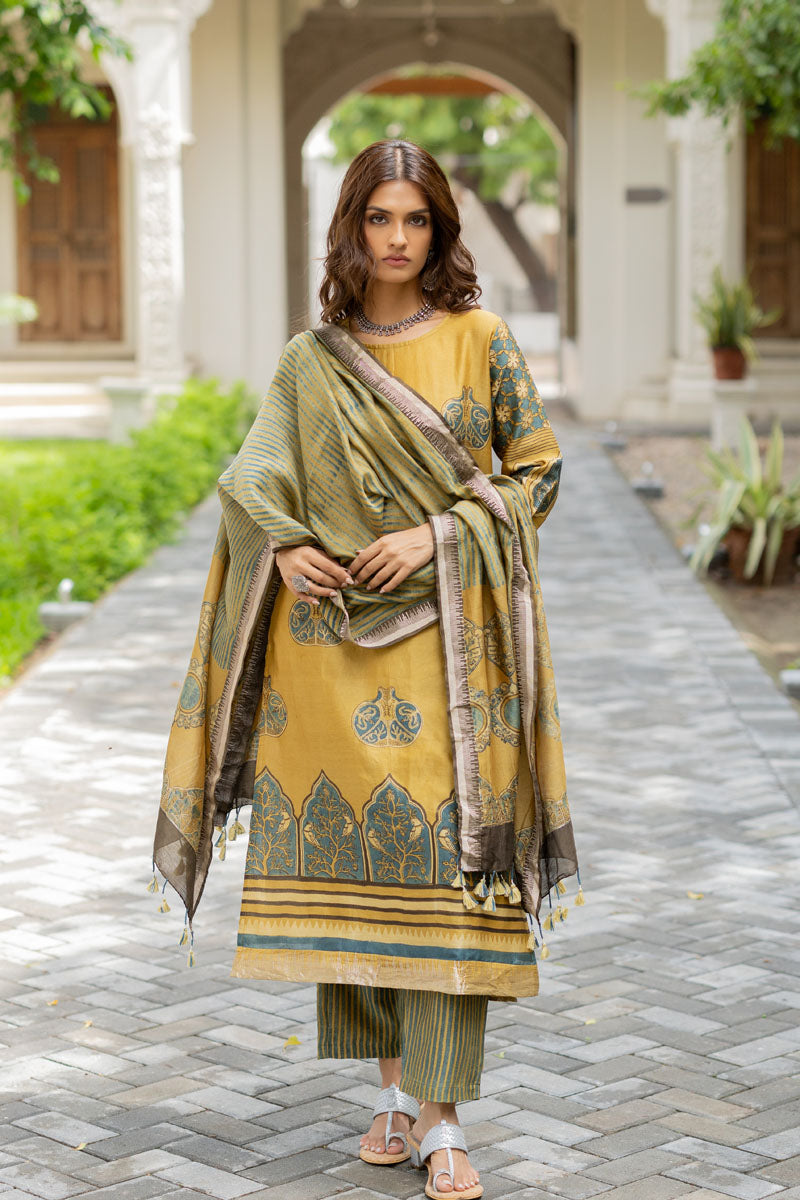 Chanderi Silk Kurta Set of 3 - Ruman Bagh 04