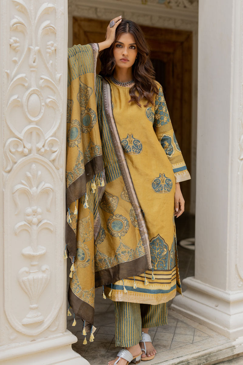 Chanderi Silk Kurta Set of 3 - Ruman Bagh 04
