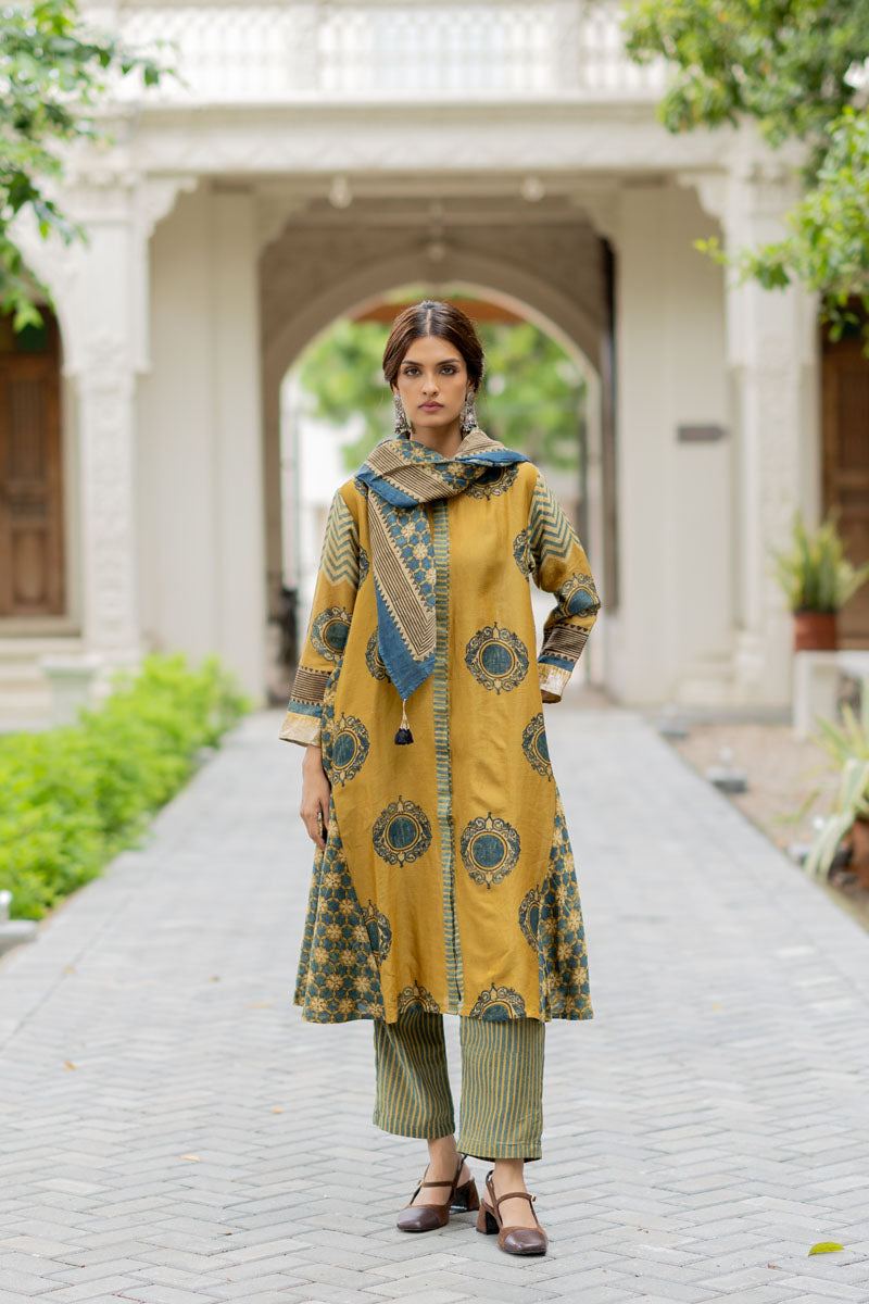 Chanderi Silk Kurta Set of 3 - Ruman Bagh 01