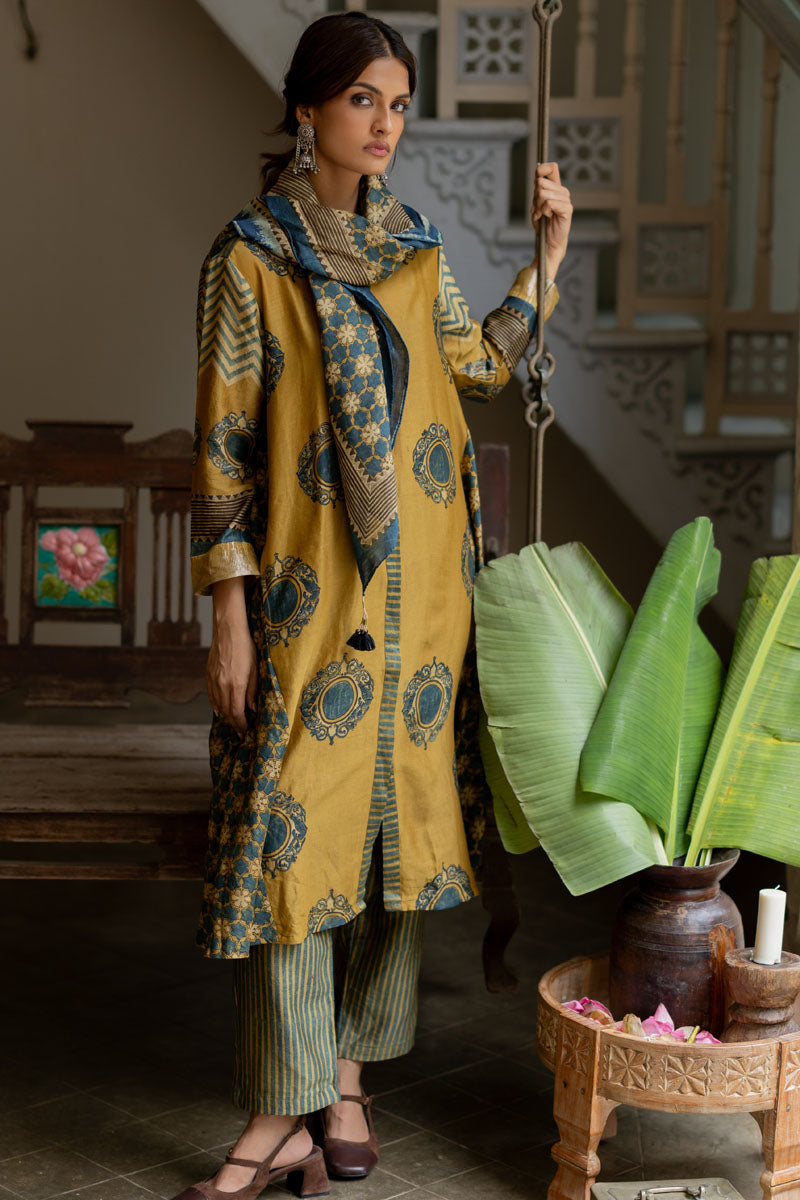 Chanderi Silk Kurta Set of 3 - Ruman Bagh 01