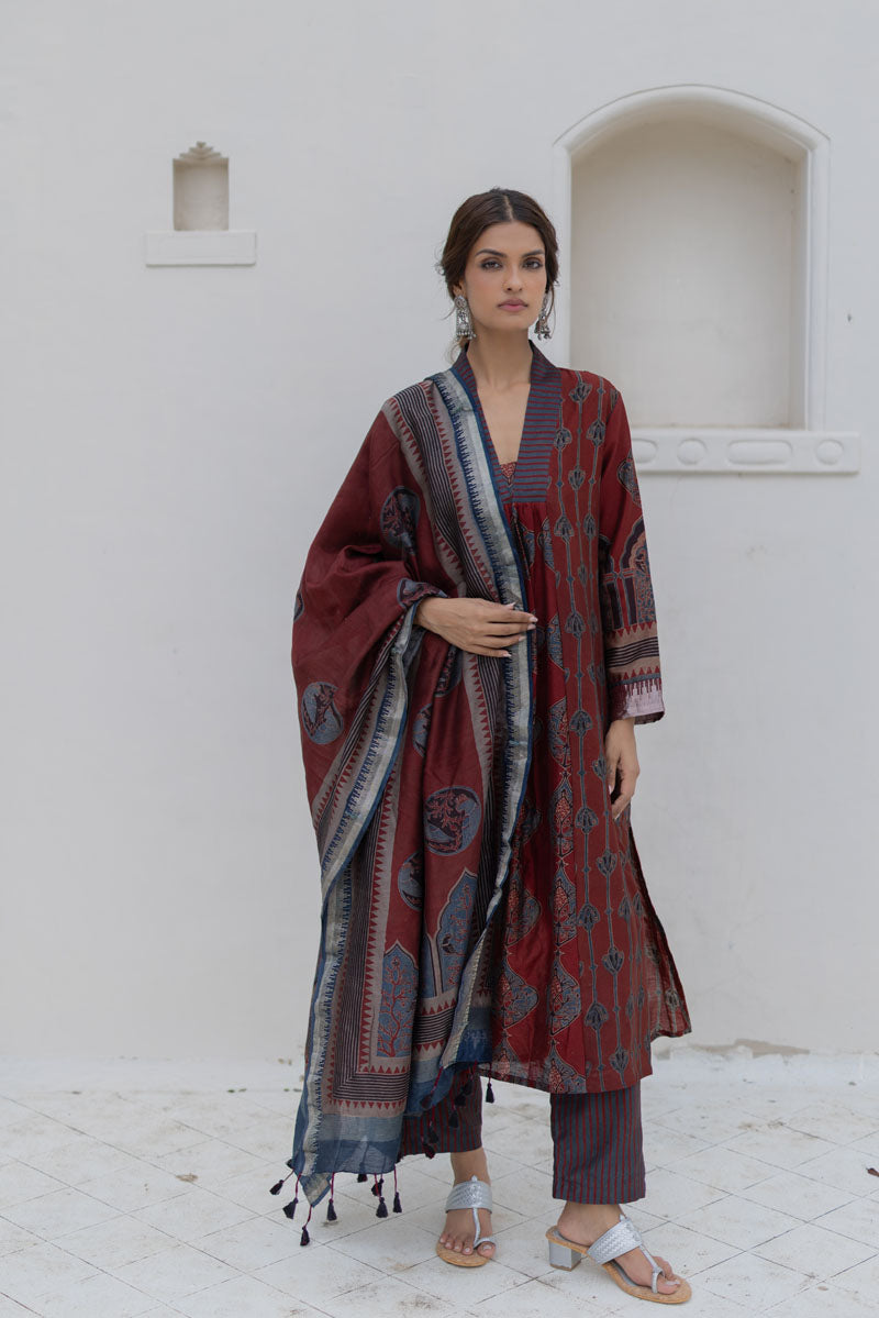 Chanderi Silk Kurta Set of 3 - Ruman Bagh 03