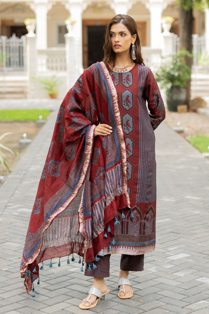 Chanderi Silk Kurta Set of 3 - Ruman Bagh 07