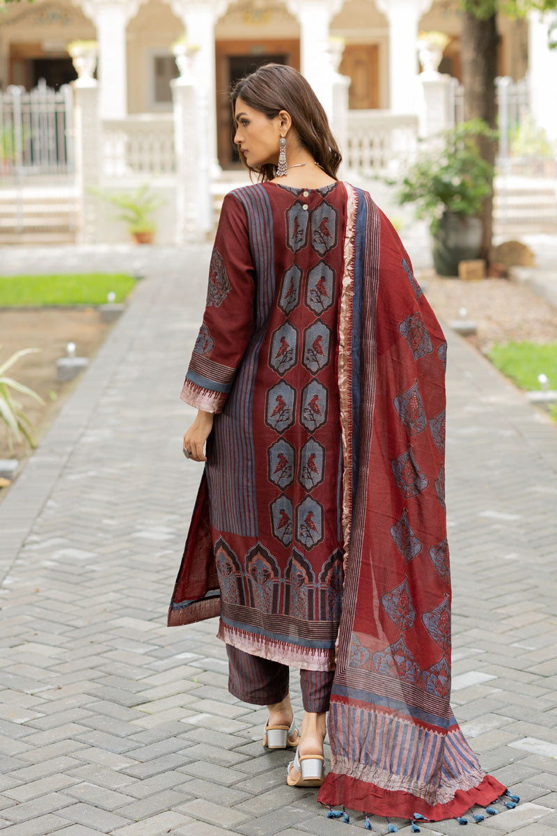 Chanderi Silk Kurta Set of 3 - Ruman Bagh 07