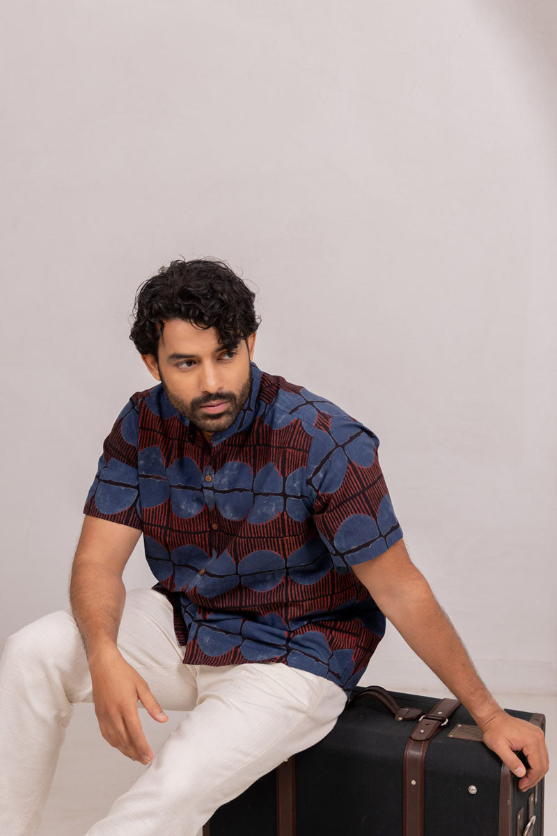 Mandarin Collar Half Sleeve Shirt - 09