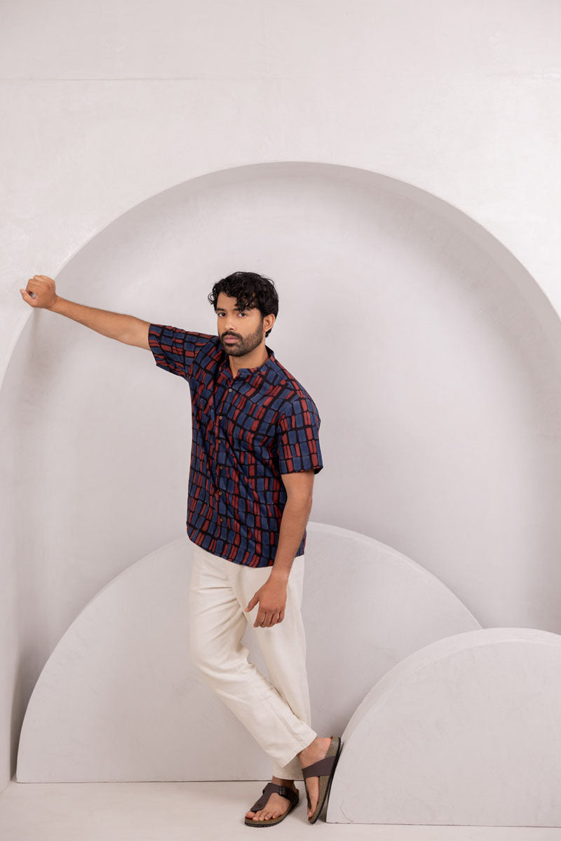 Mandarin Collar Half Sleeve Shirt - 10