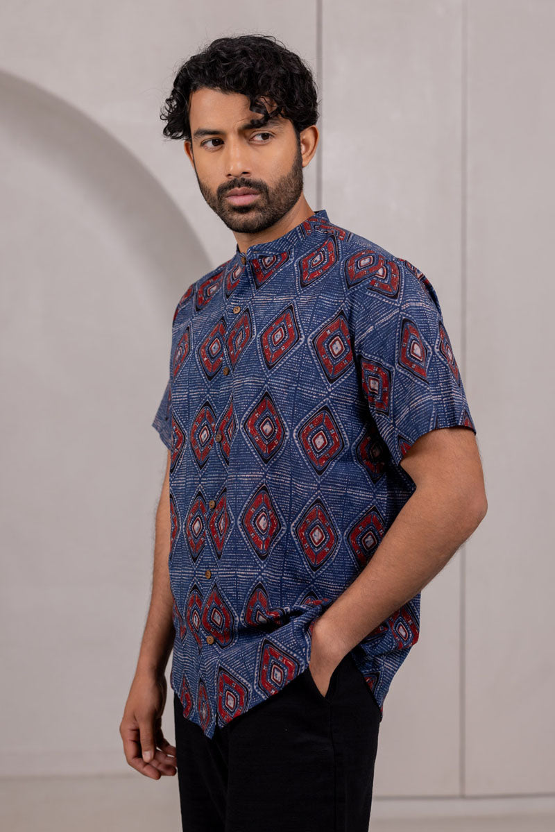 Mandarin Collar Half Sleeve Shirt - 07