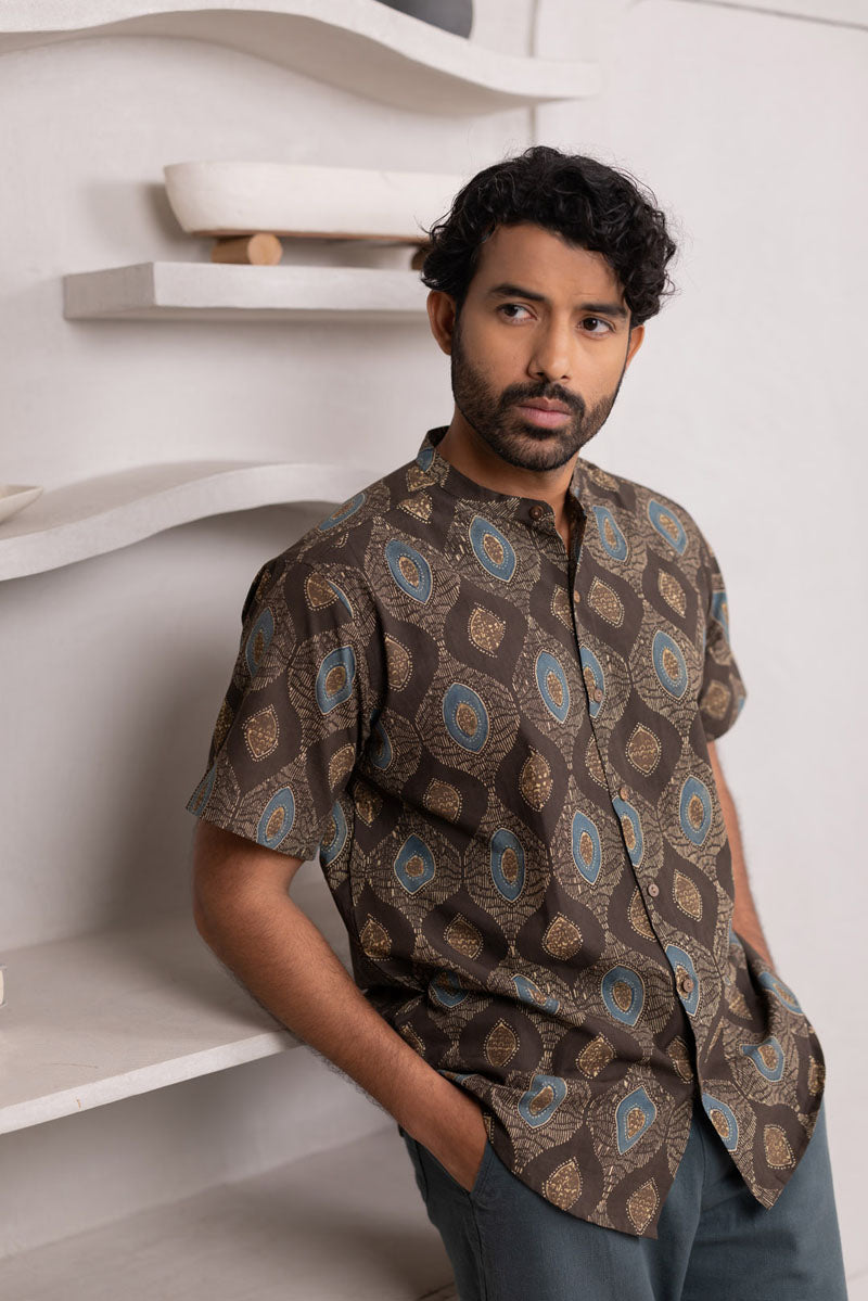 Mandarin Collar Half Sleeve Shirt - 01