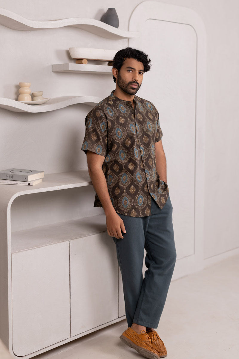 Mandarin Collar Half Sleeve Shirt - 01