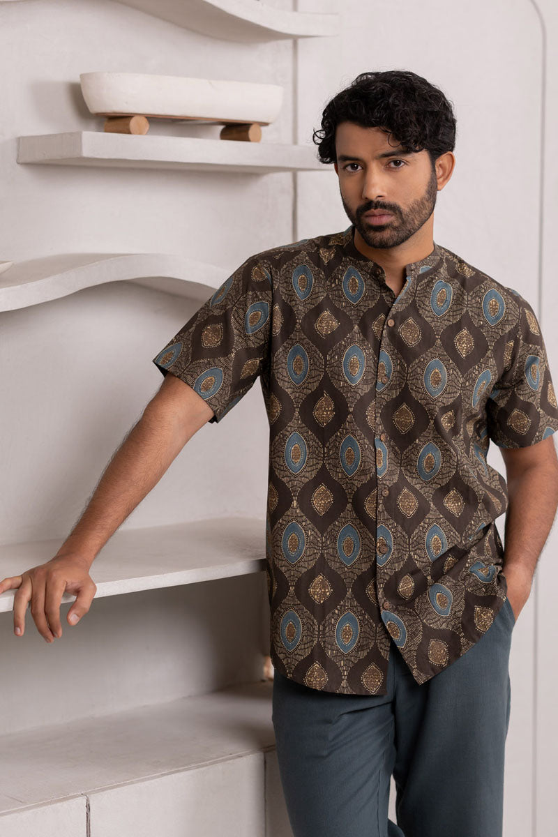 Mandarin Collar Half Sleeve Shirt - 01