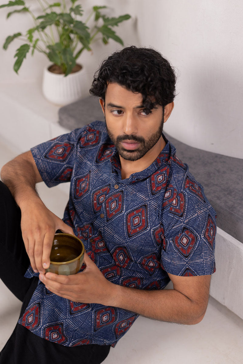 Mandarin Collar Half Sleeve Shirt - 07