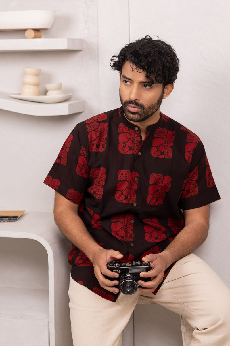 Mandarin Collar Half Sleeve Shirt - 04