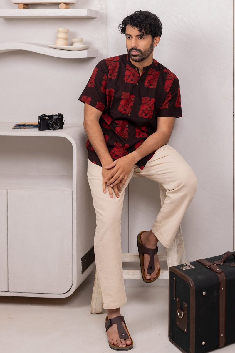 Mandarin Collar Half Sleeve Shirt - 04