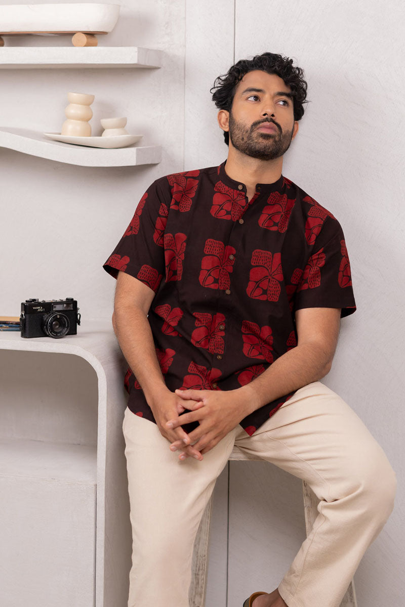 Mandarin Collar Half Sleeve Shirt - 04