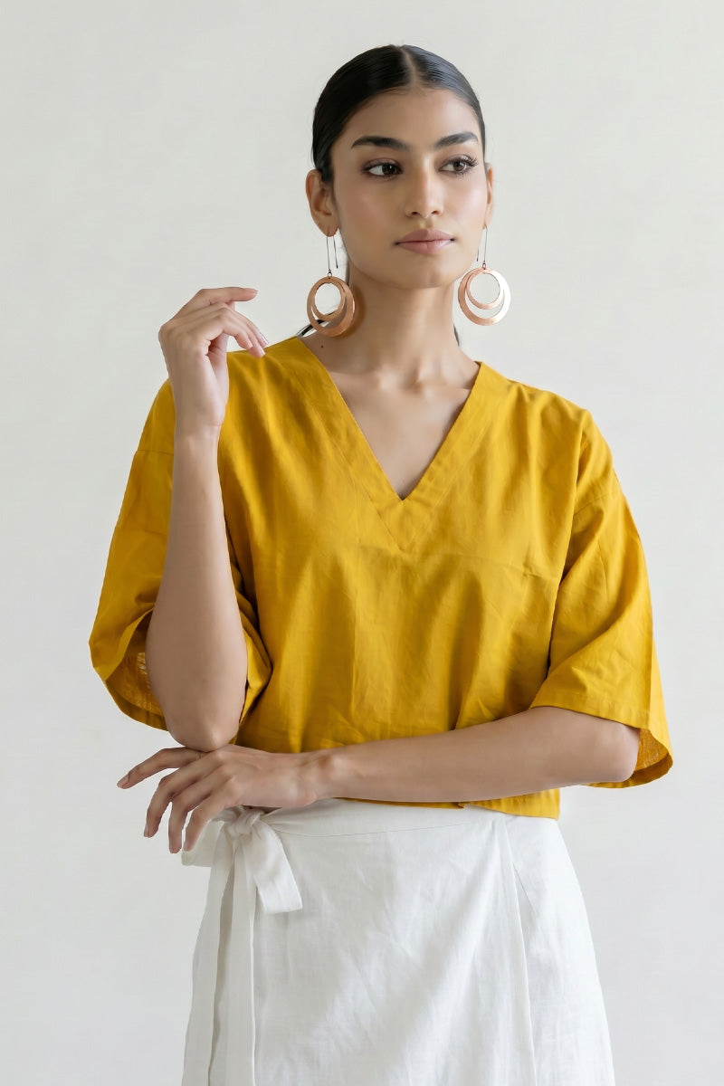Basic Top - Mustard V Neck