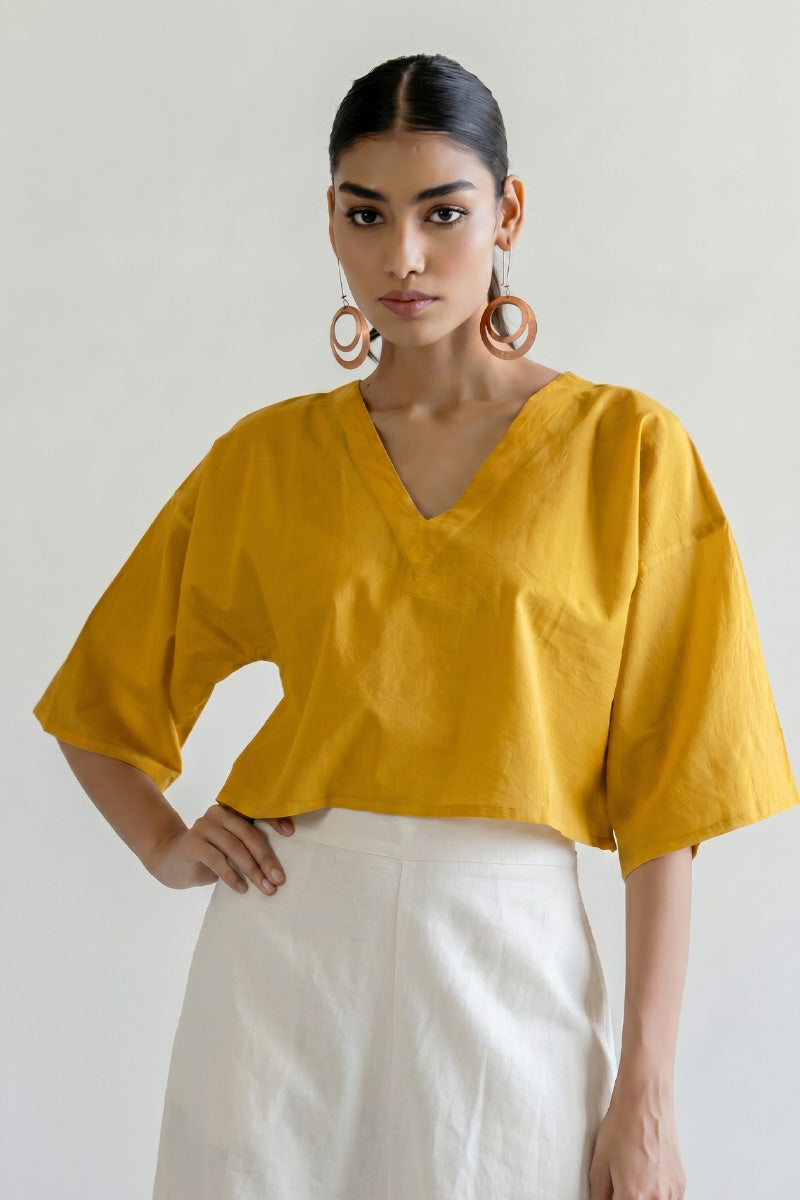 Basic Top - Mustard V Neck