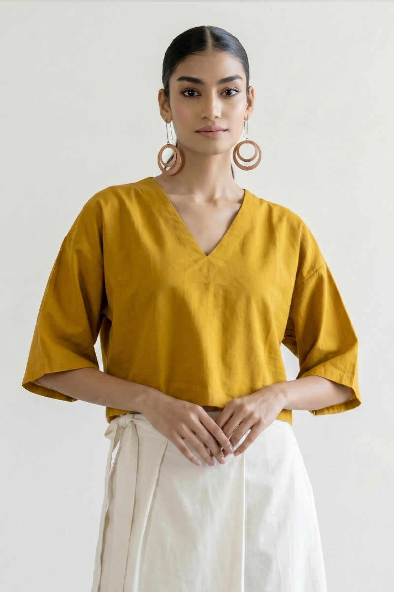 Basic Top - Mustard V Neck