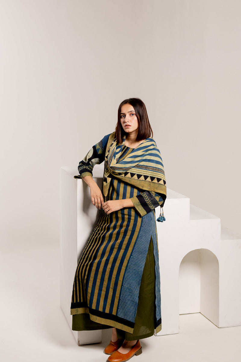 Set of 3 - Kurta, Scarf & Culotte - Play of Stripes