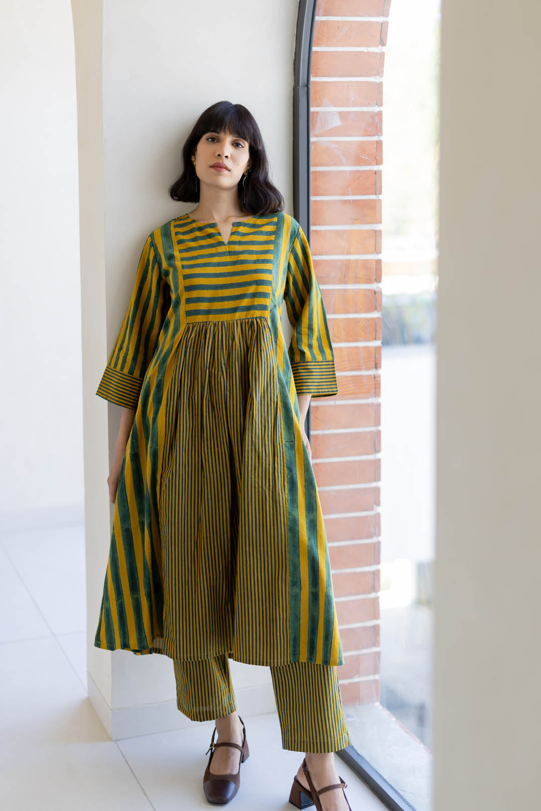 4 Panel Kurta Set of 3 - Moss leaf