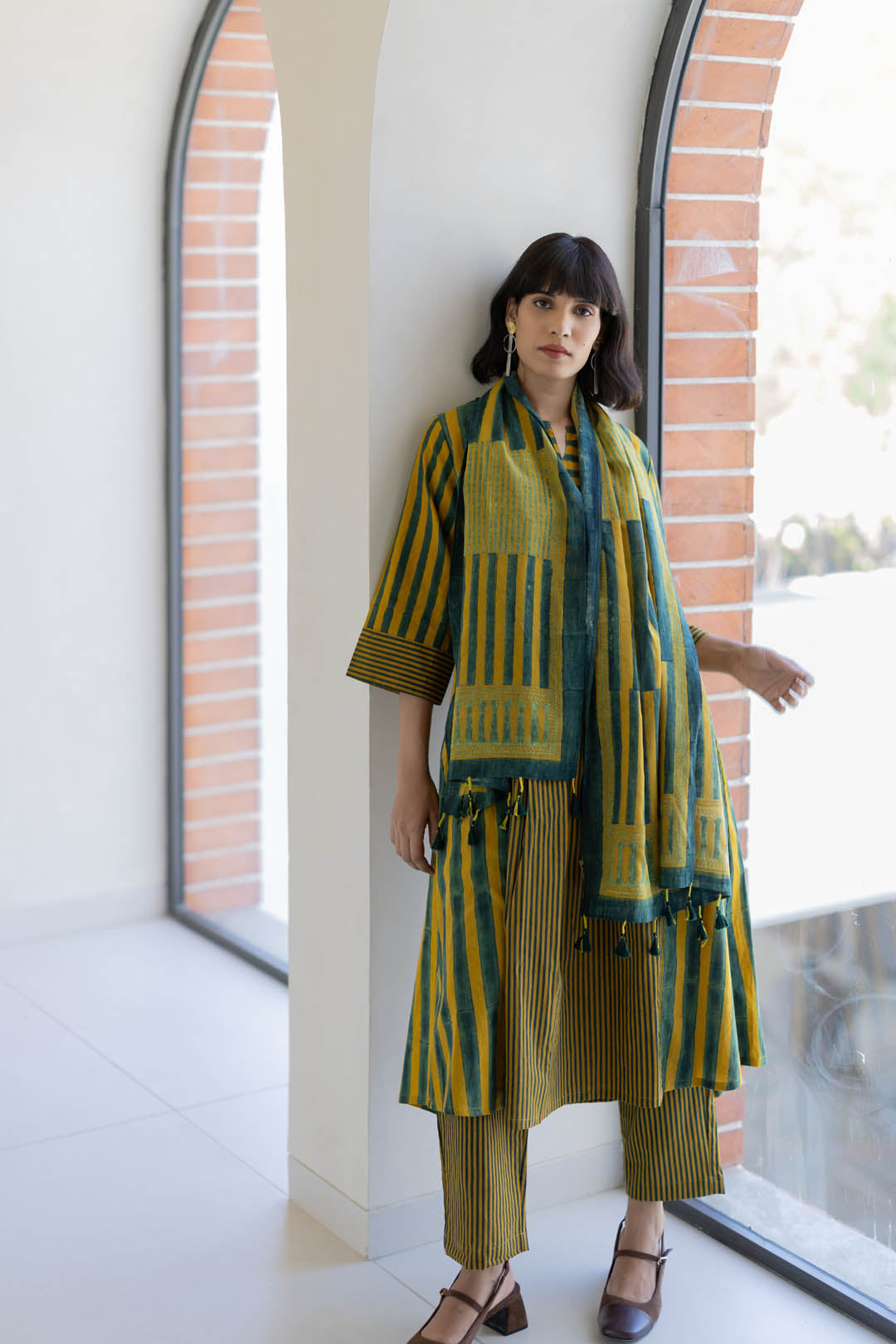 4 Panel Kurta Set of 3 - Moss leaf