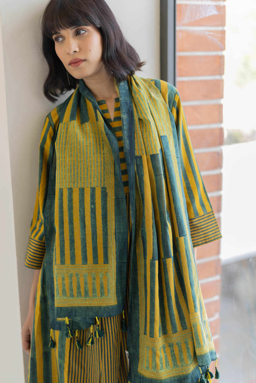 4 Panel Kurta Set of 3 - Moss leaf
