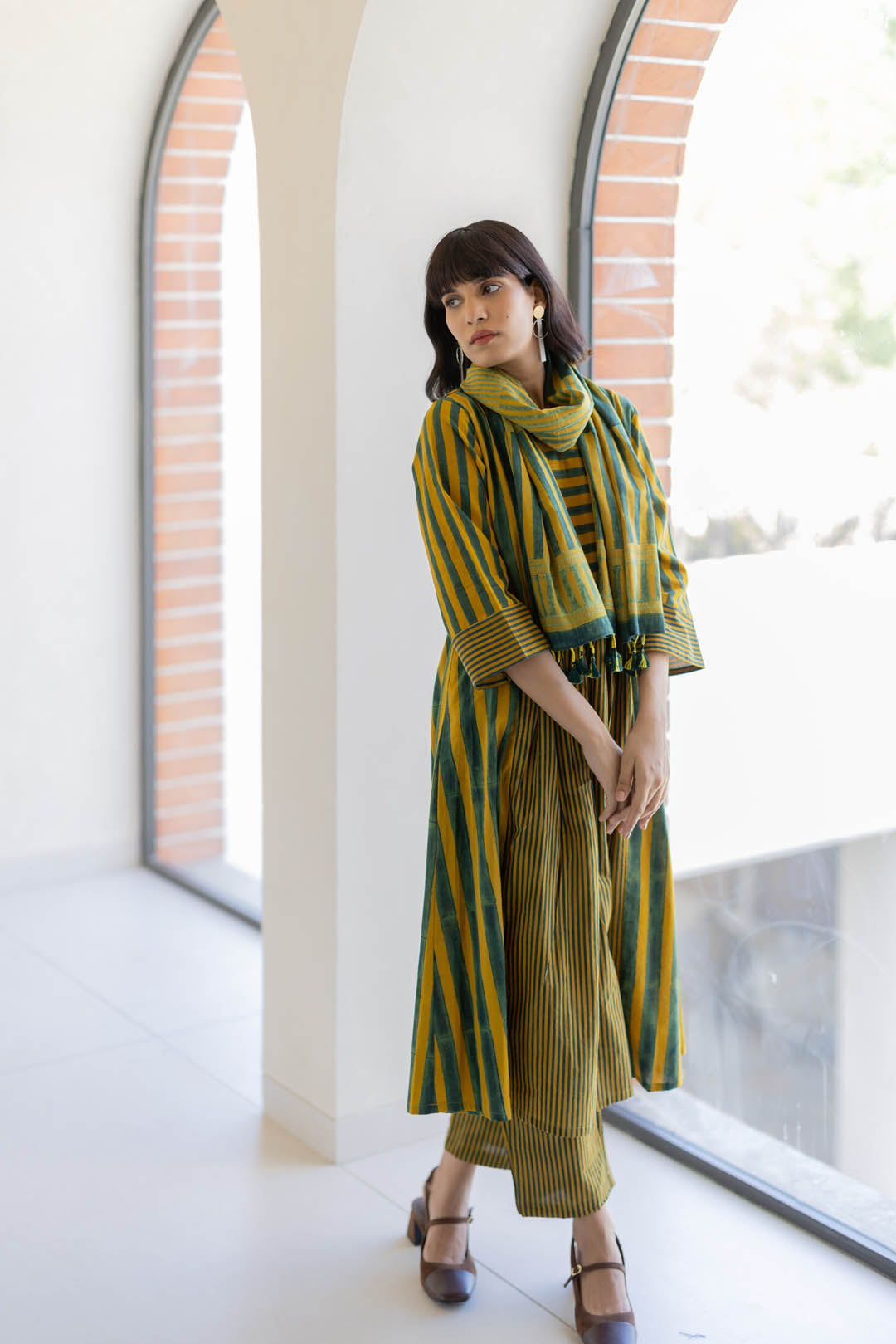 4 Panel Kurta Set of 3 - Moss leaf