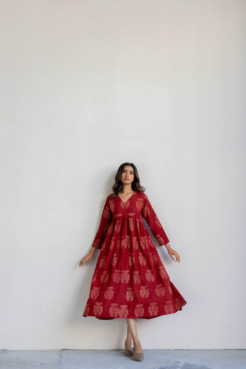 V neck Flared Dress - Yana