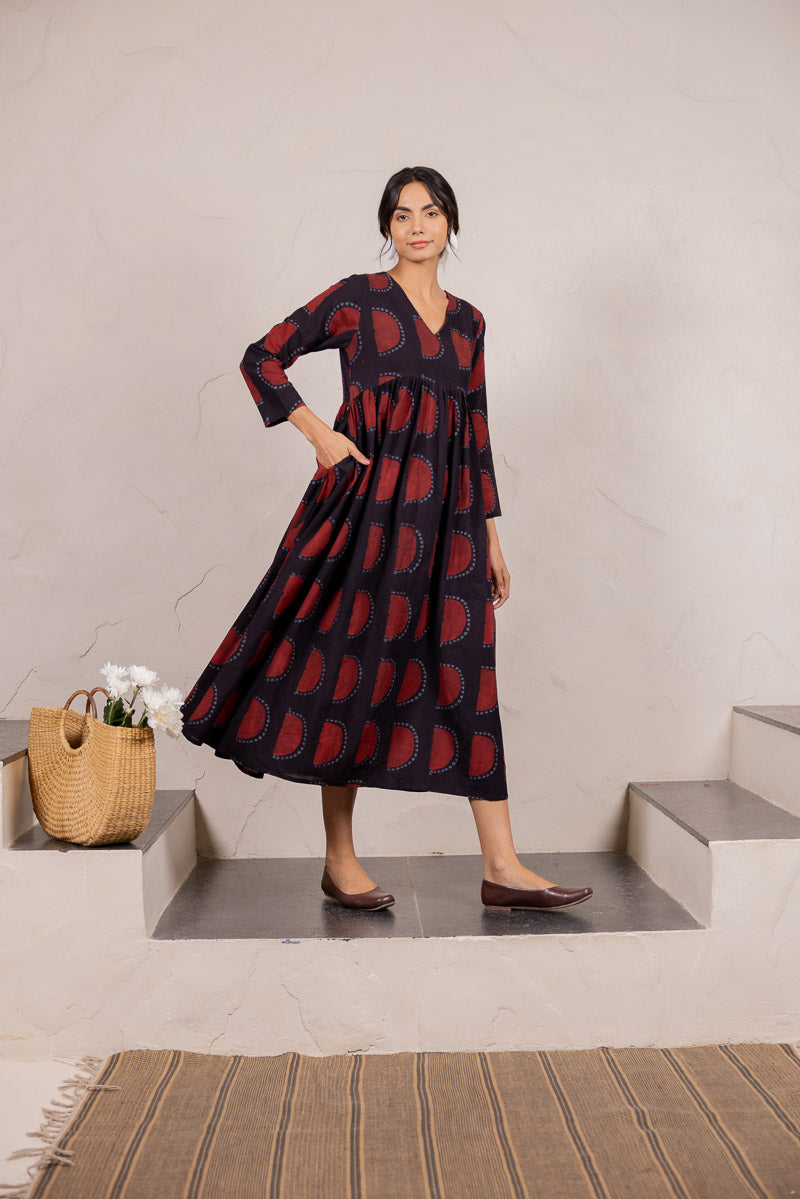V neck Flared Dress - Zar Black