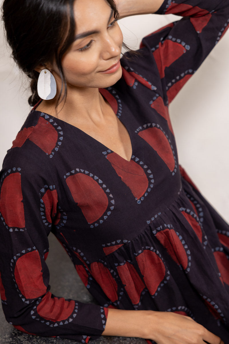 V neck Flared Dress - Zar Black