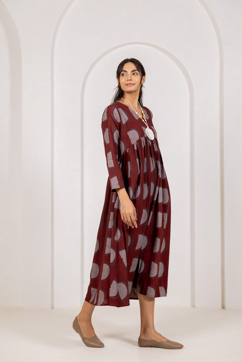 V neck Flared Dress - Zar Burgundy