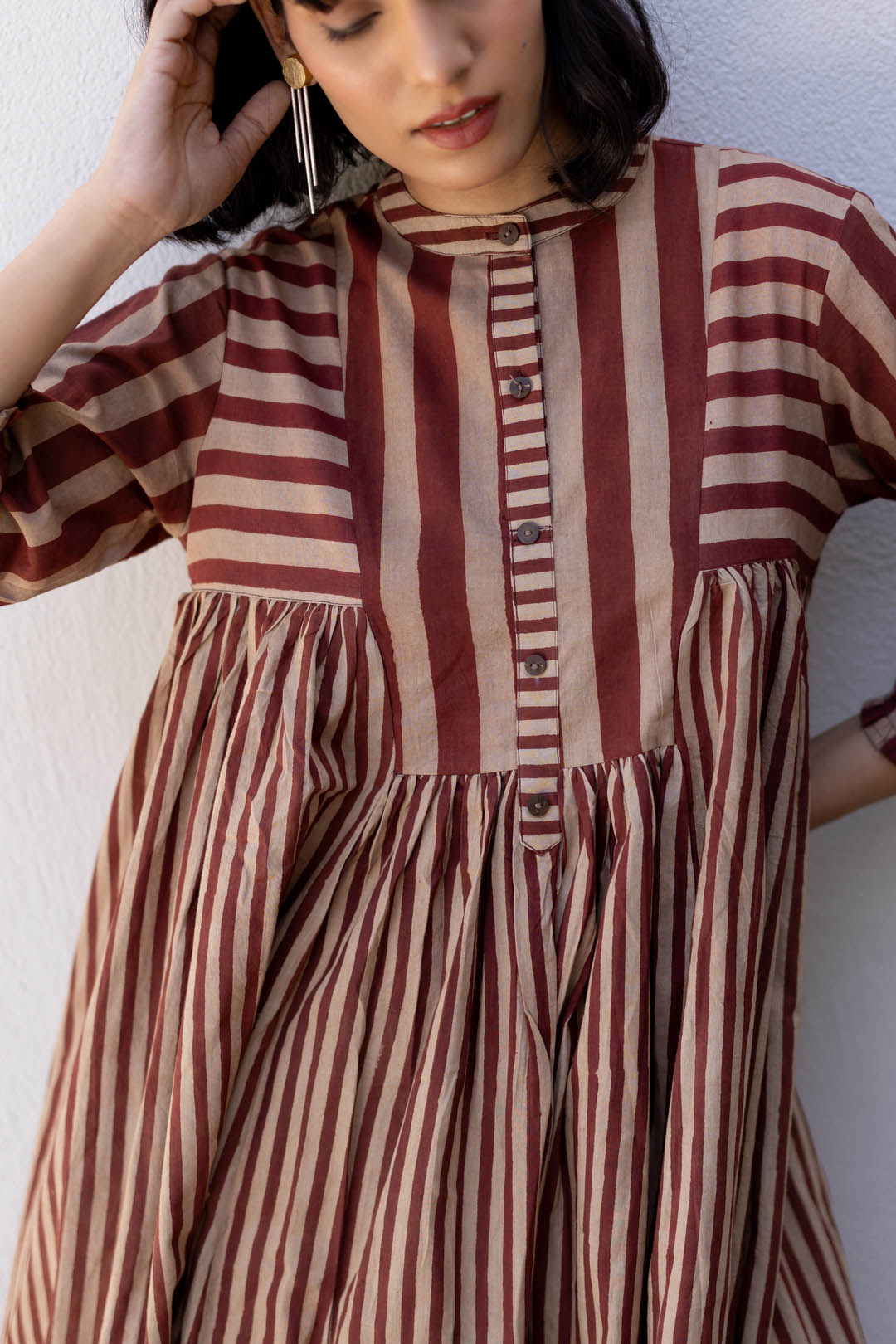 Pleated Dress - Maroon Meadow
